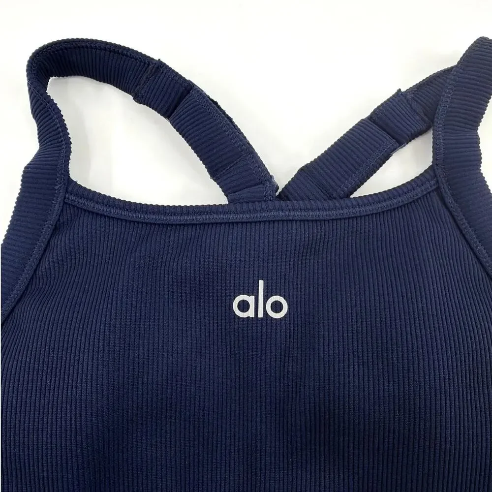 Alo Yoga Navy Seamless Ribbed Favorite Bra Tank Size XS